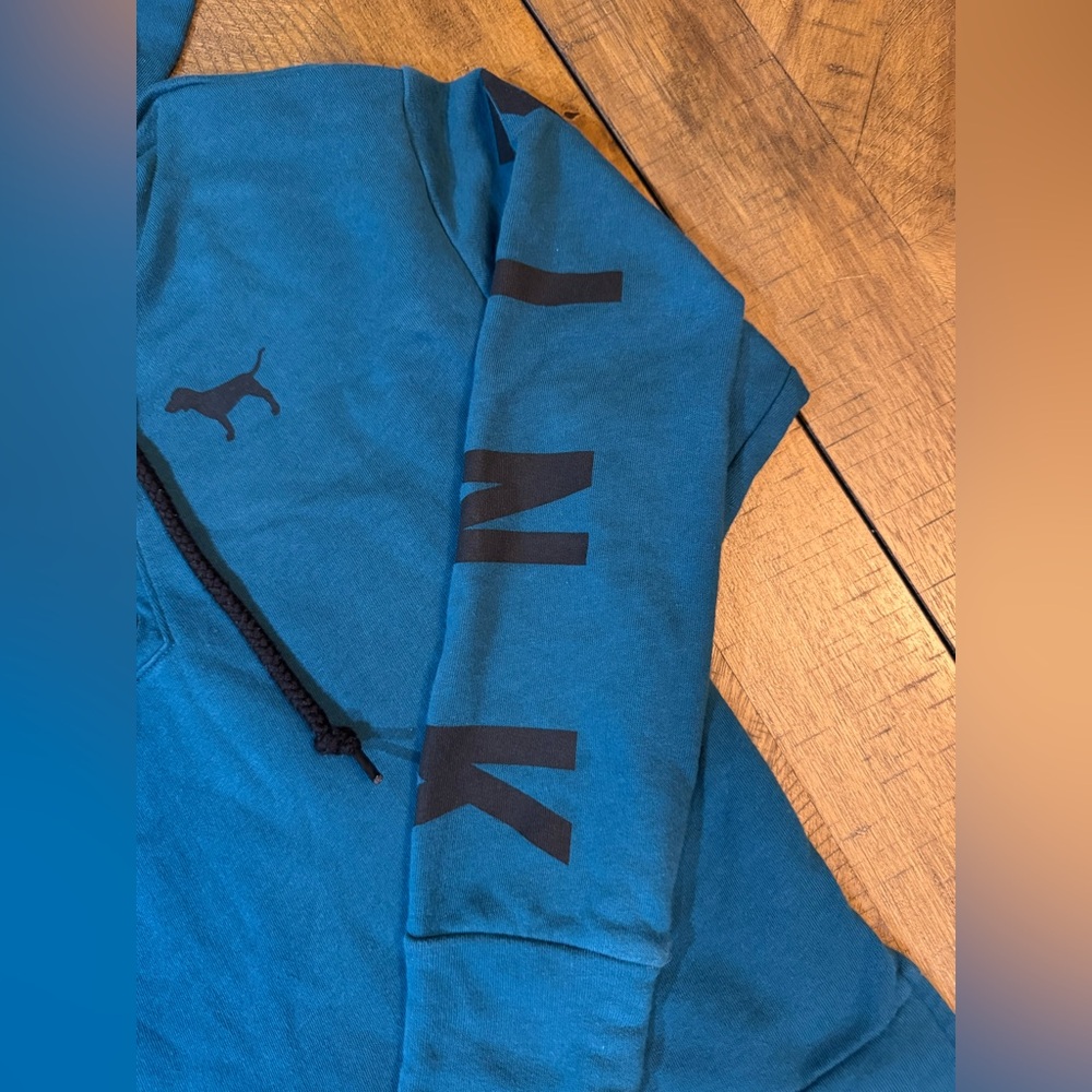 PINK VS Teal Lace Up Hooded Sweatshirt - Picture 12 of 13